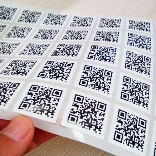 Custom QR stickers in various shapes and sizes, available in reusable clear or white plastic, with vivid full-color printing. Contact print@arrowprint.ca for a personalized quote.