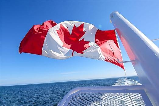 Canadian Flag 3x6ft with vibrant sublimation print and functional eyelets, showcasing the beauty of Canada. Durable construction, perfect for any space. Contact for custom sizes or flag poles.