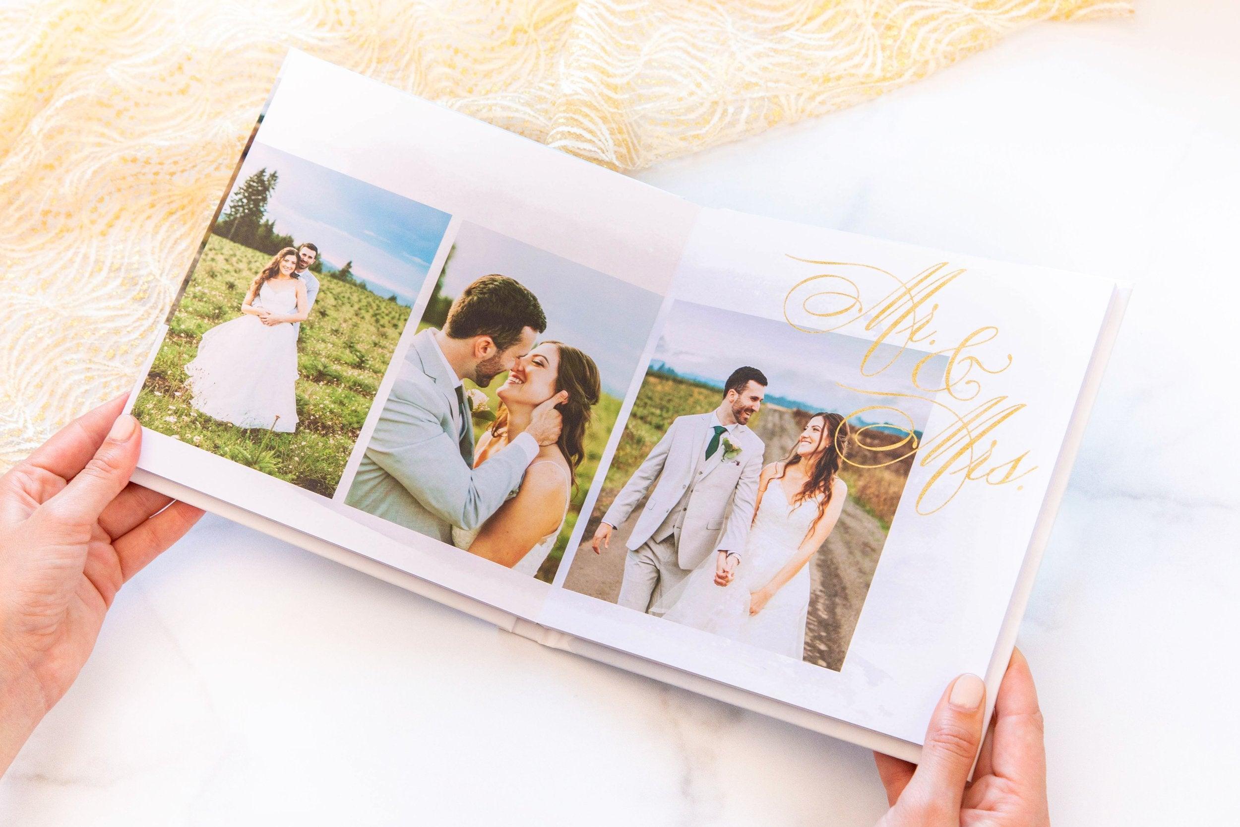 Custom photo books with various size and layout options, available in two paper stocks, featuring linen or photo cover options, 24-120 pages of full-color printing, professional hardcover binding, and design editors with Smart Assistant.