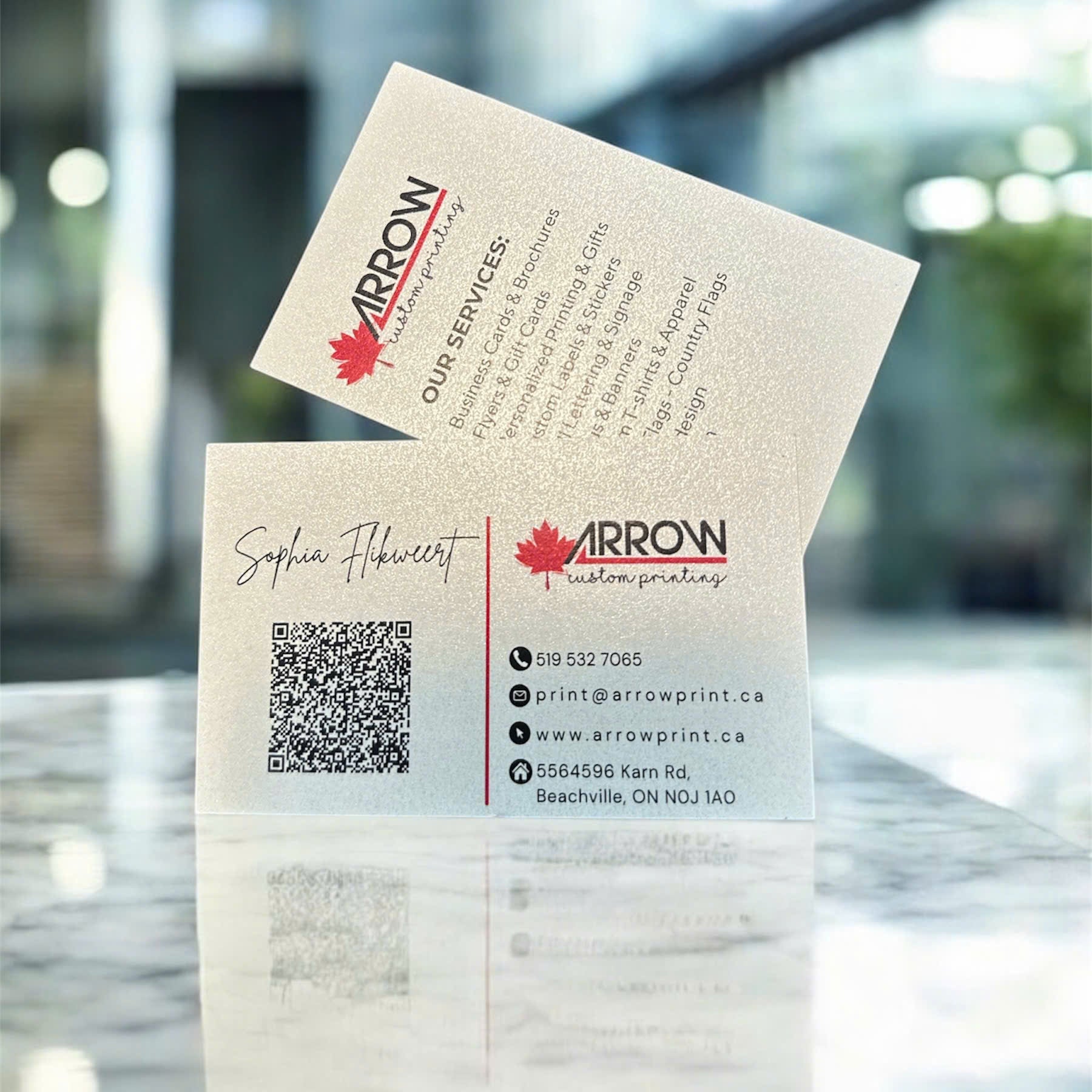 Photo of Business Cards Pearl Paper โ 100 โ 14pt Printed 1 side โ Same day pick up