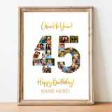 Personalized Birthday Number Collage Print – 40th, 45th, 50th Milestone Gift Idea