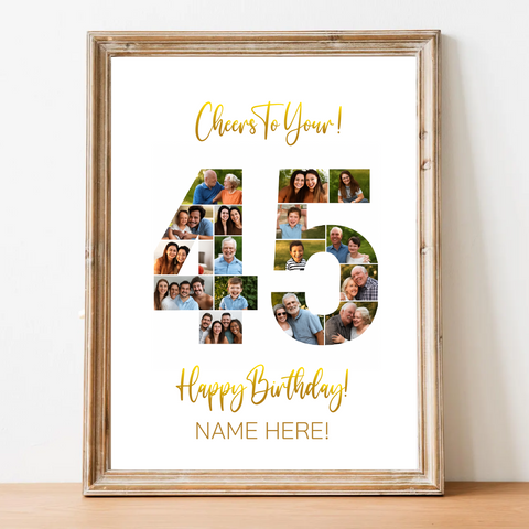 Photo of Personalized Birthday Number Collage Print – 40th, 45th, 50th Milestone Gift Idea – 8"x10" – Premium Poster paper -…