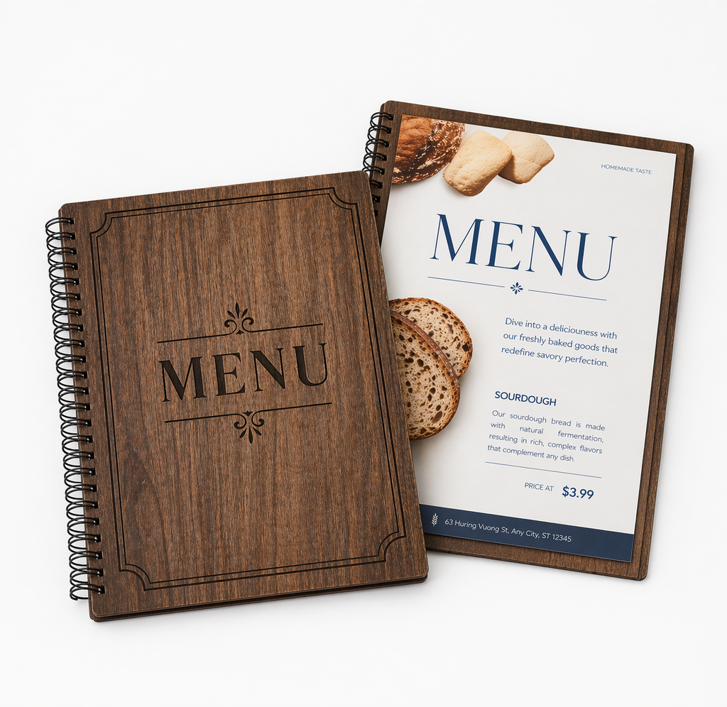 Waterproof Wooden Menu Cover – Premium Restaurant Menu – Arrow Print Canada