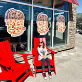 A variety of custom window decals and printed static clings displayed in different settings, including medium-term promotional displays, window graphics, point-of-purchase displays, trade show graphics, seasonal decorations, product identification, and stickers and decals. The image highlights the versatility and vibrant designs suitable for various uses, with an easy ordering process and optional professional installation services.