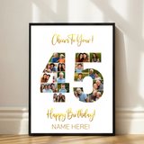 Personalized Birthday Number Collage Print – 40th, 45th, 50th Milestone Gift Idea