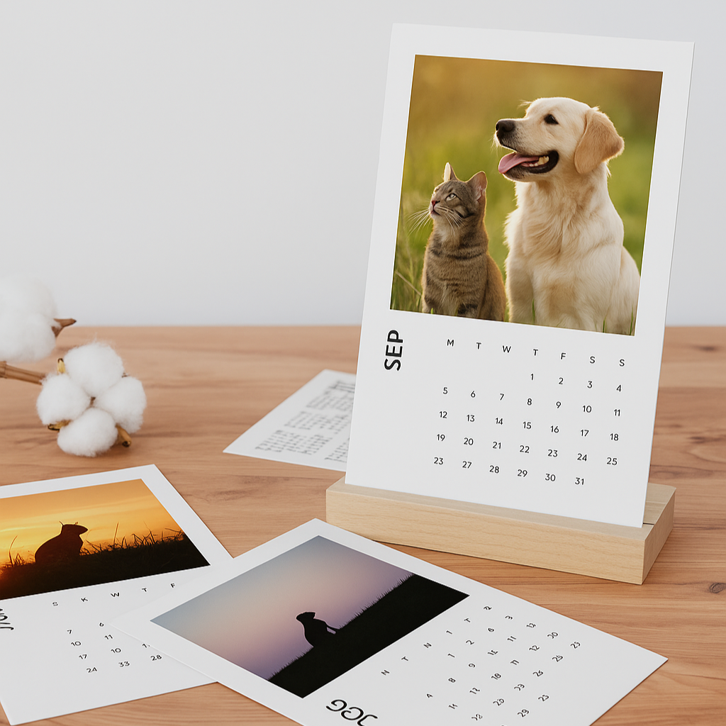 12 Months Calendar with Wooden Base