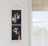 Image of a custom canvas print featuring wooden bars at the top and bottom, with a string for easy hanging. The canvas print showcases a high-quality photo, demonstrating the premium materials and advanced printing technology used. The background suggests a stylish and personalized home or office space, highlighting the aesthetic enhancement provided by the custom canvas print.